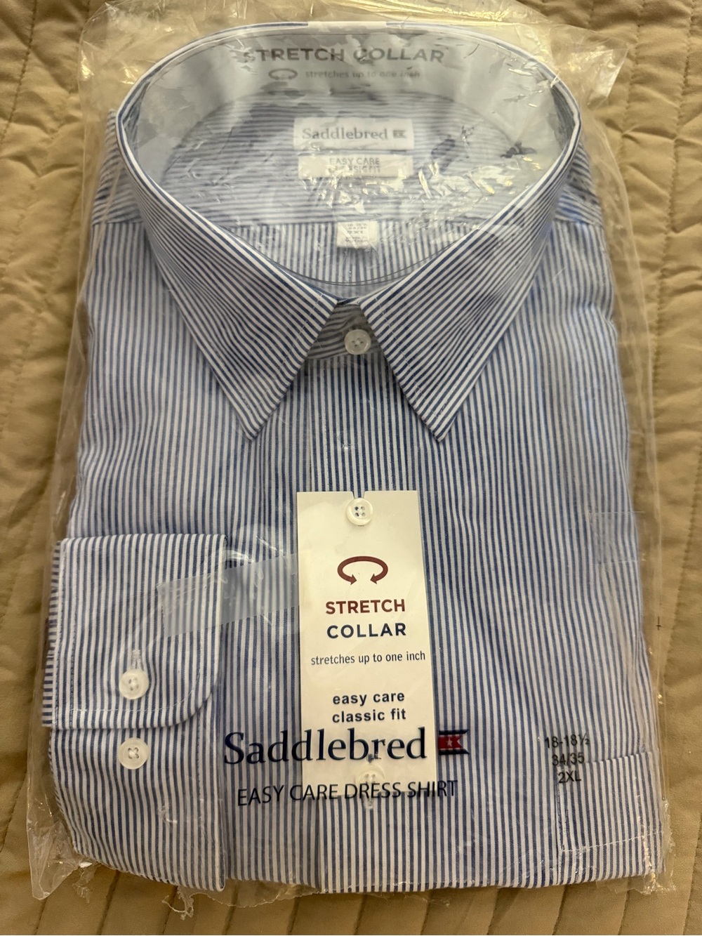 Saddlebred Blue and White Striped Dress Shirt 18-18.5 34/35 2XL (NWT)